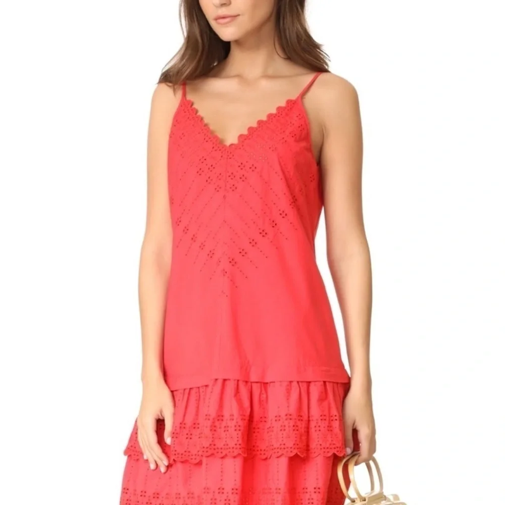 REBECCA TAYLOR LA VIE Alice Red Eyelet Sleeveless Tiered Couture Mini Dress XS